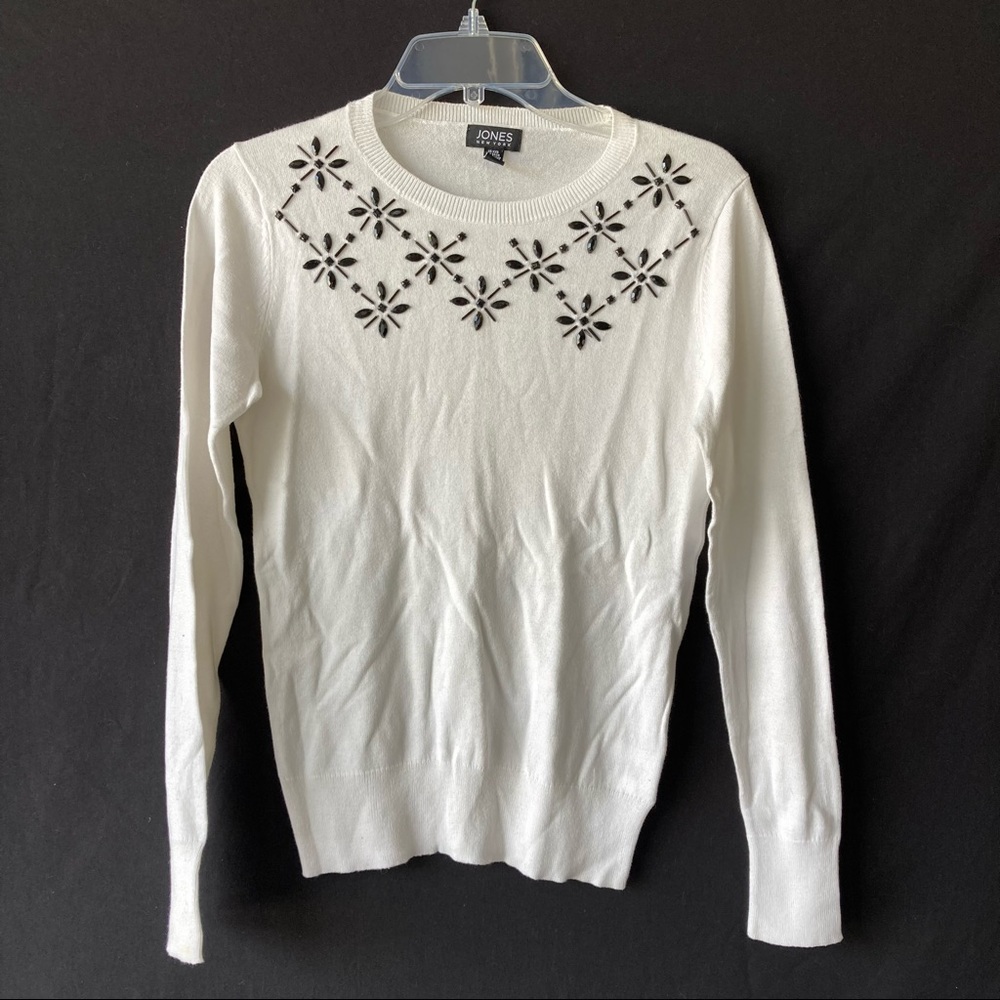 Beaded/embellished black and white sweater